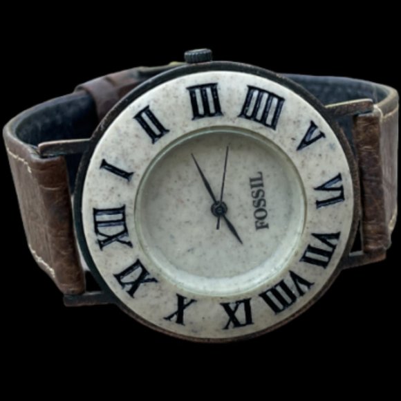 Rare Vintage Fossil Wrist Watch Brown Leather Band Analog - Picture 6 of 11